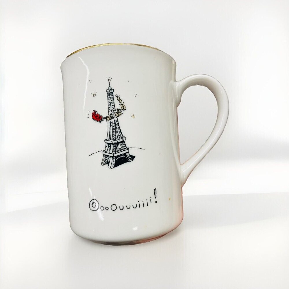 Vintage Merry Masterpieces First Edition Christmas Mug Eiffel Tower France Santa